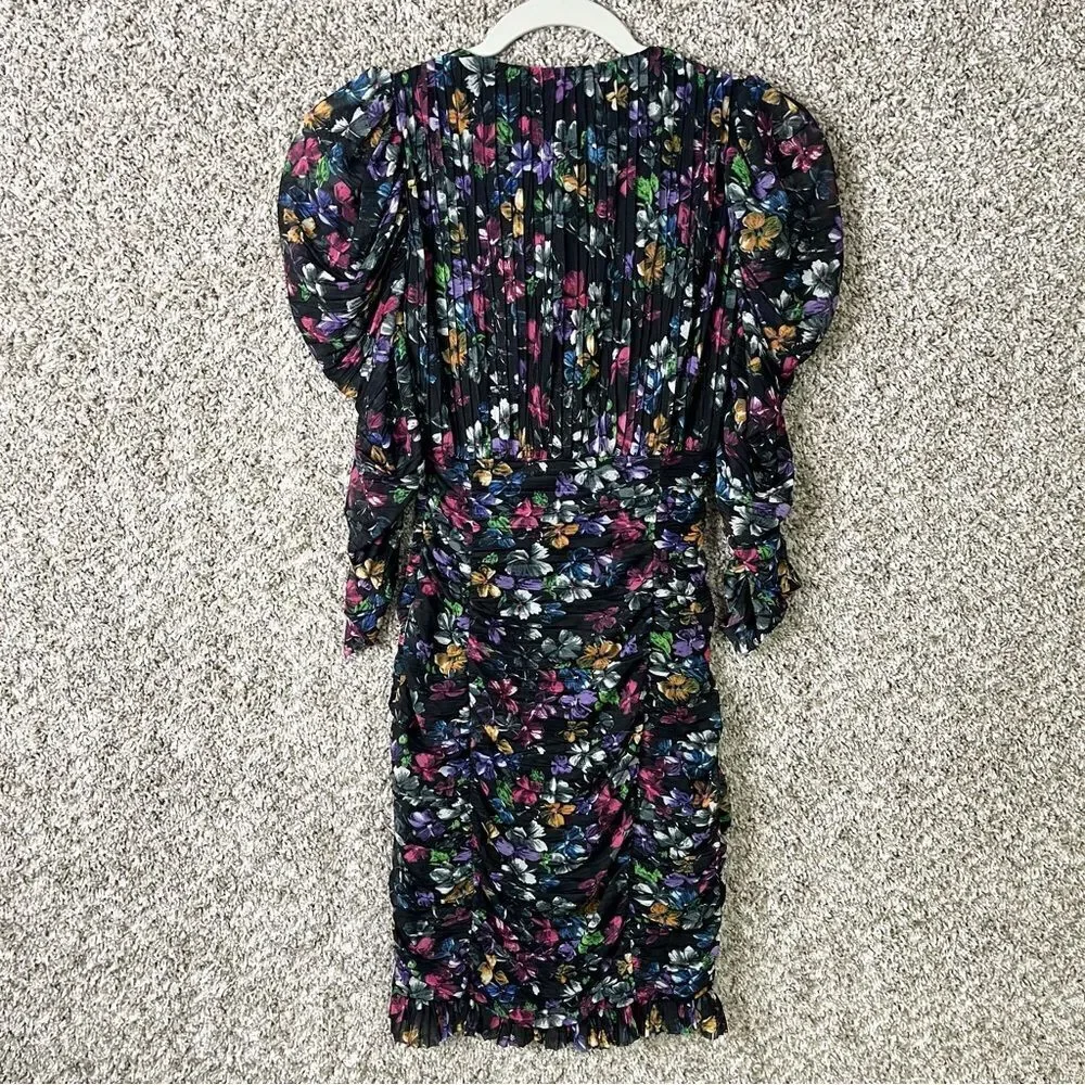 French Connection Dress Womens 2 Zelka Alanna Jersey Colorful Ruched Long Sleeve